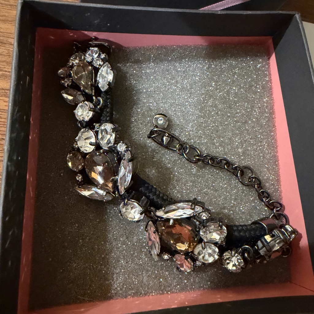 Cabi Simone Bracelet Vintage Crystal Black Cord Gun Metal Finish